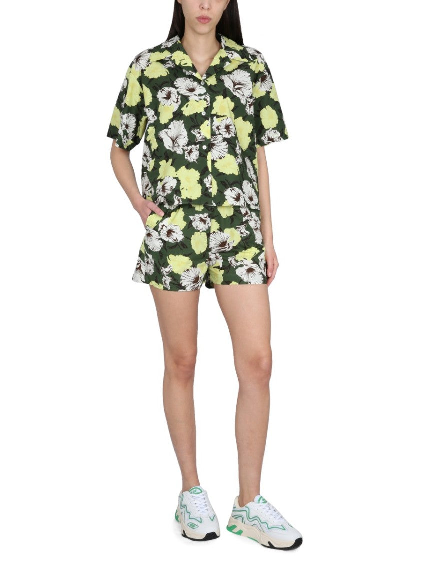 Msgm Floral Print Shorts With Elastic Waistband