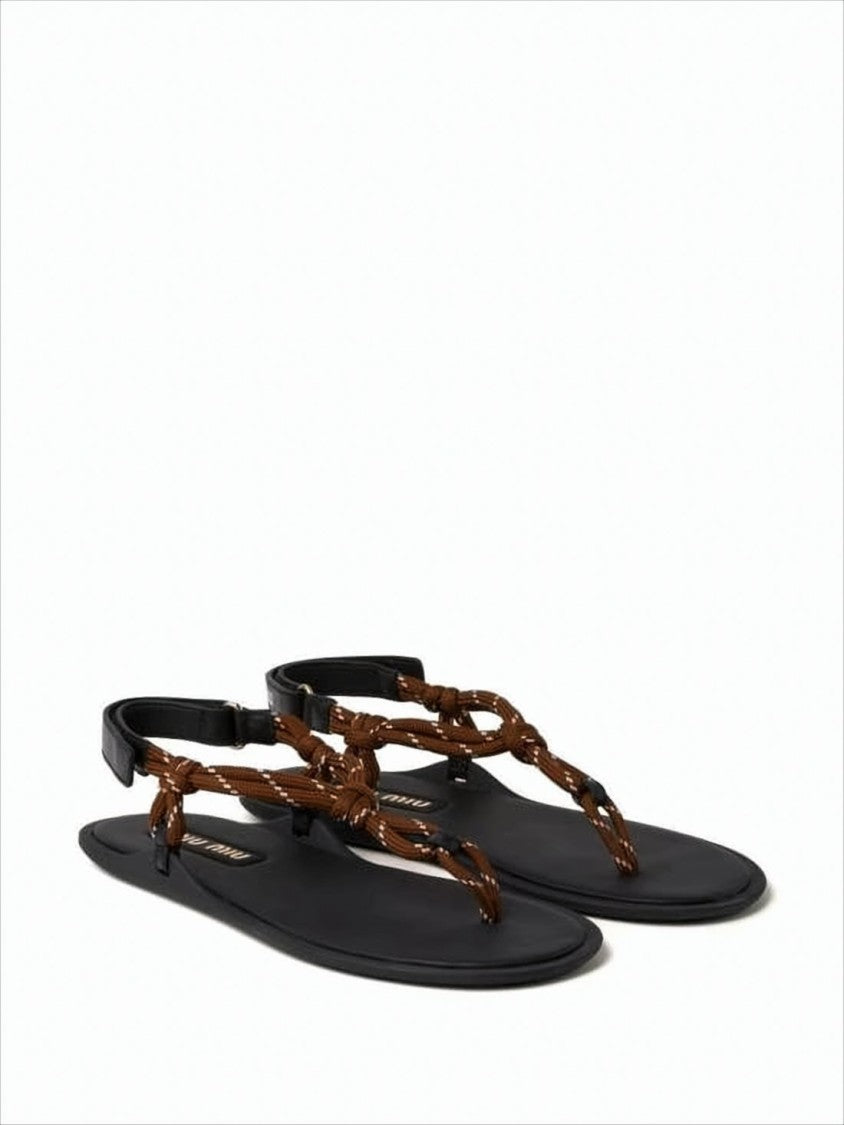 Miu Miu Thong-Style Sandals With Rope-Like Straps And Logo Detail