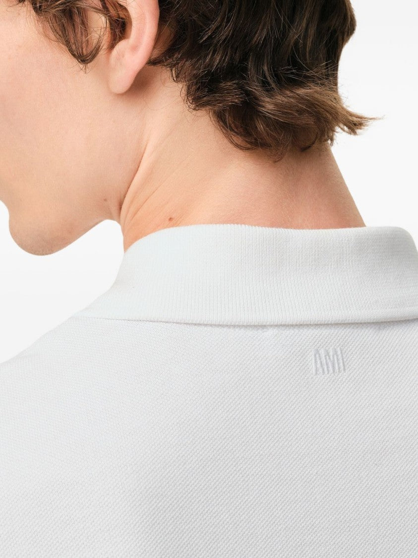 Ami Paris White Cotton Piqué Tonal Embroidery Polo