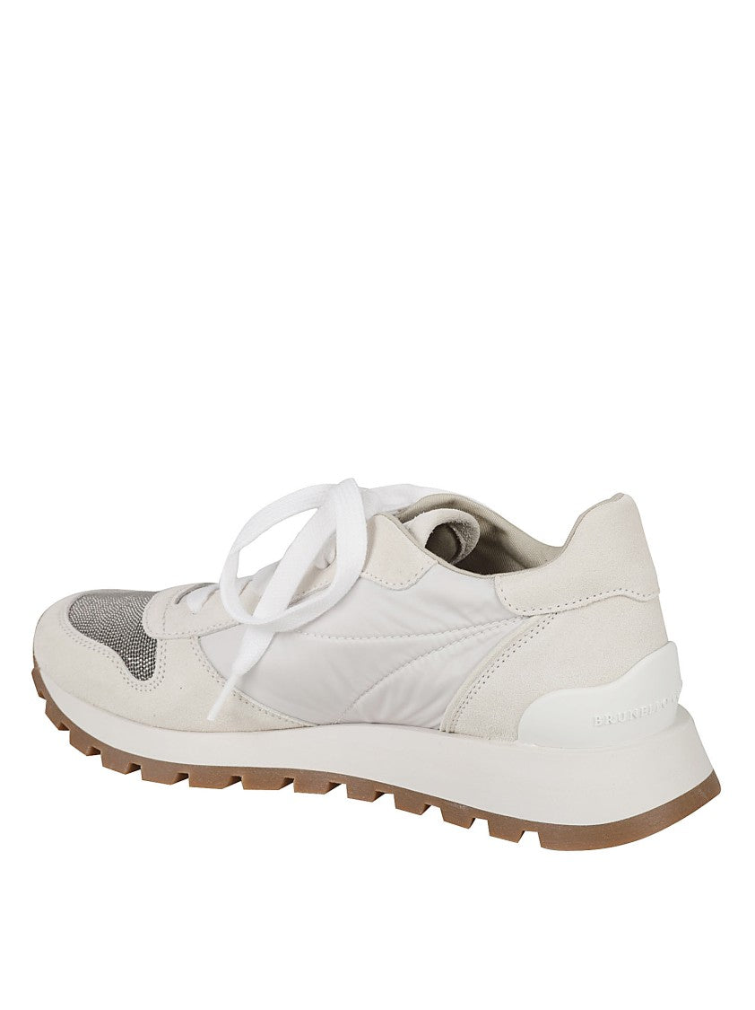 Brunello Cucinelli Round Toe White Leather Sneakers