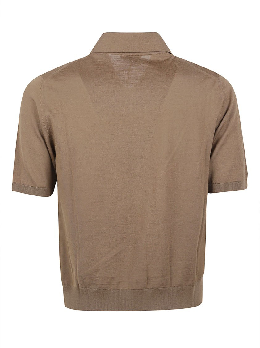Versace Wool Knit Short-Sleeve Shirt With Polo Collar And Flap Pockets