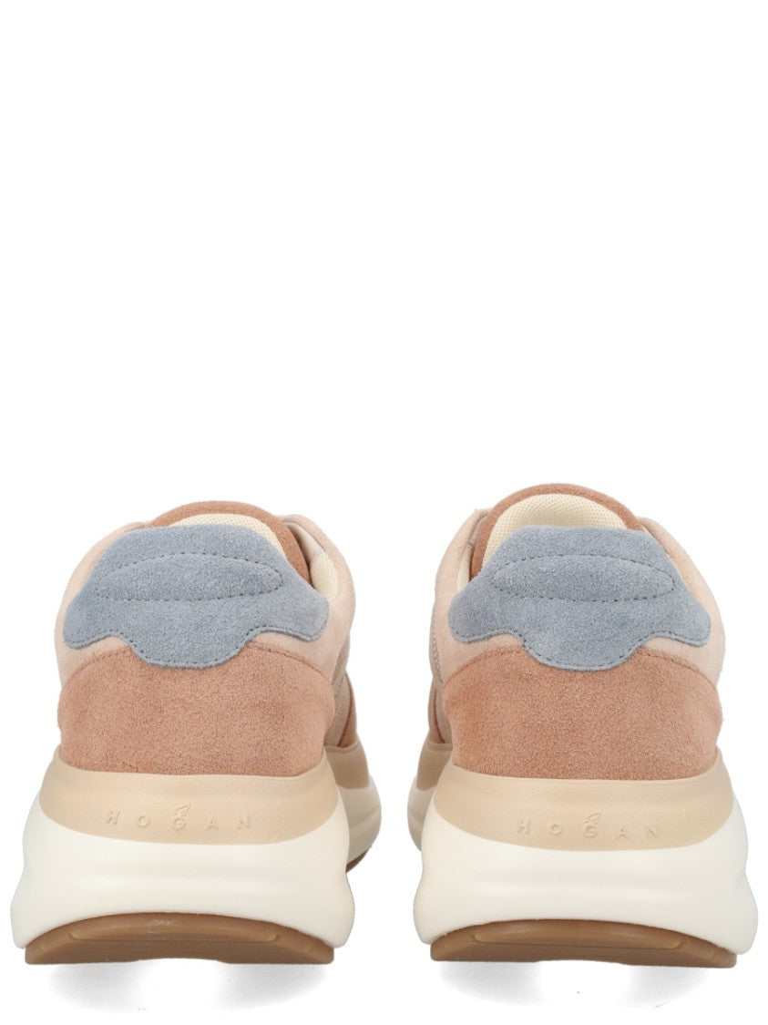 Hogan Neutrals Calfskin Suede Panel Sneakers