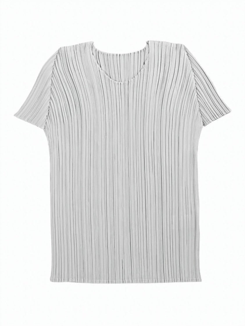 Pleats Please Pleated White Short-Sleeved Top With Structured Silhouette