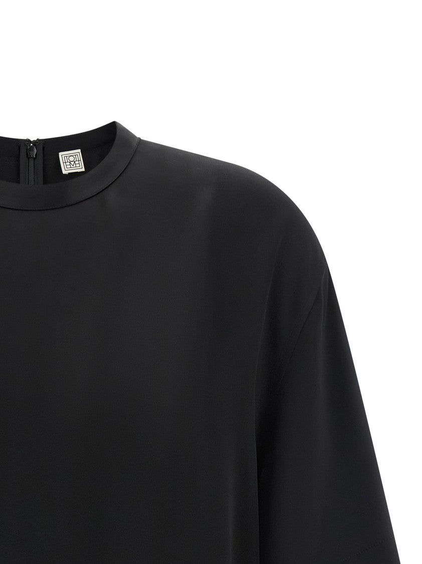 Totême Lustrous Satin Viscose T-Shirt With Back Zip Closure