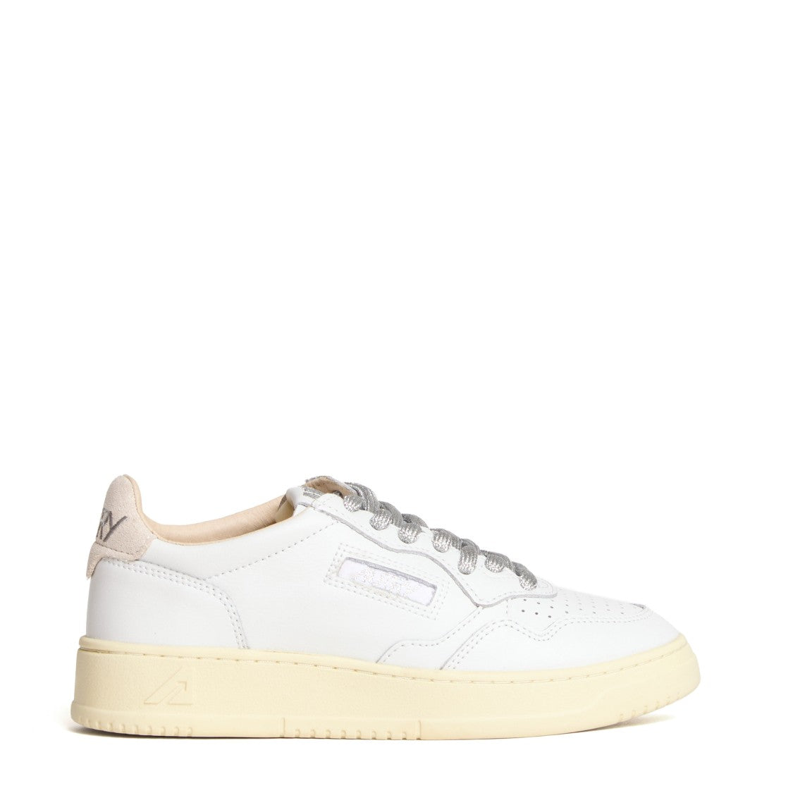 Autry White Silver Lurex Leather Medalist Low Sneakers