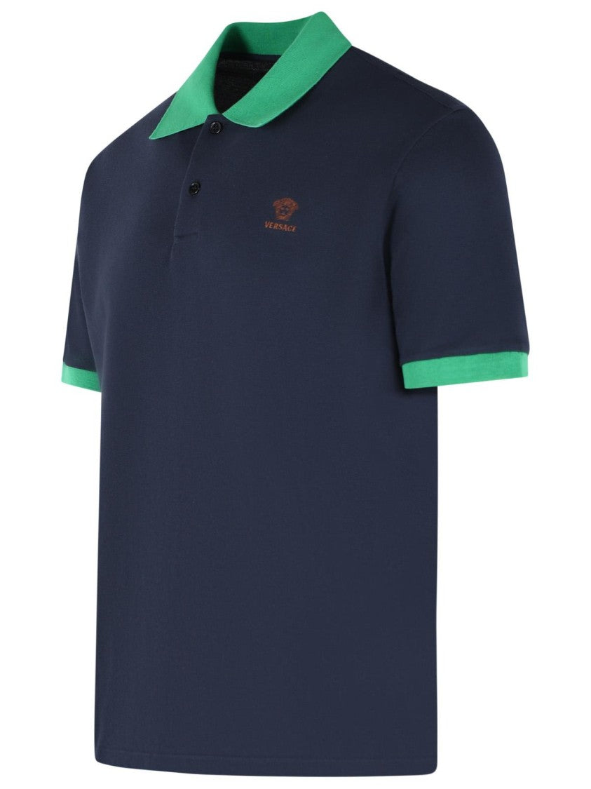 Versace Dark Navy Cotton Polo Shirt