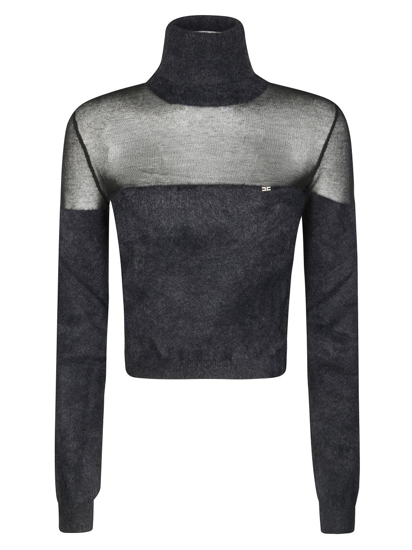 Elisabetta Franchi Fitted Ribbed Knit Top With High Turtleneck