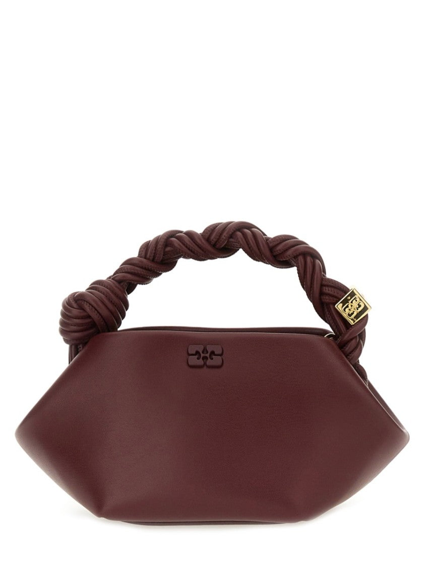 Ganni Burgundy Mini Shoulder Bag With Twisted Handle And Geometric Shape