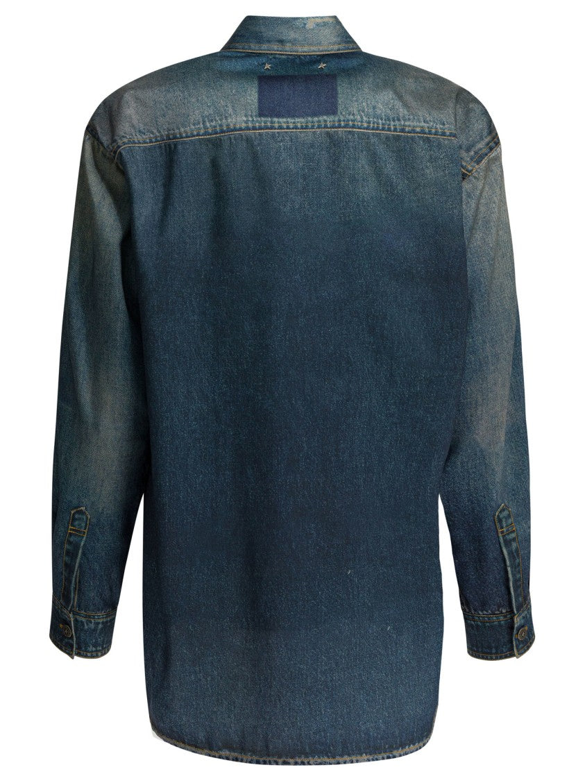 Golden Goose Denim-Style Jacket With Button-Down Front And Vintage Wash