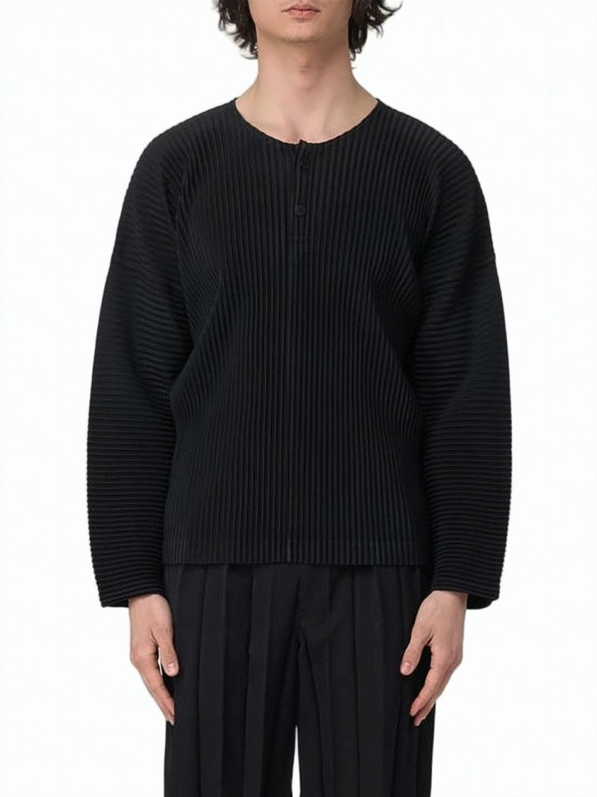 Homme Plissé Issey Miyake Finely Pleated Long-Sleeve Top With Round Neckline