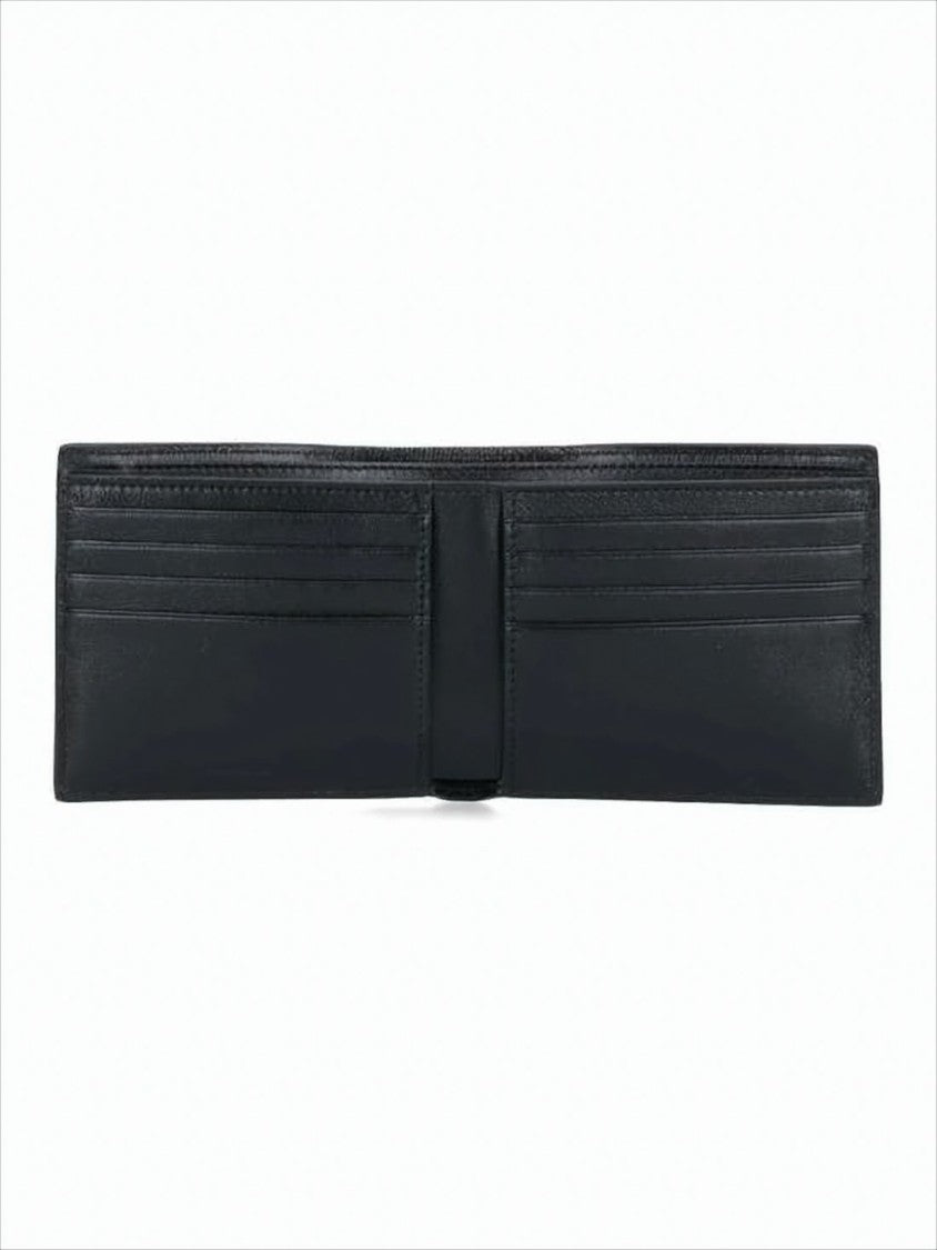 Balenciaga Bifold Wallet In Textured Calf Leather With Distressed Logo Print