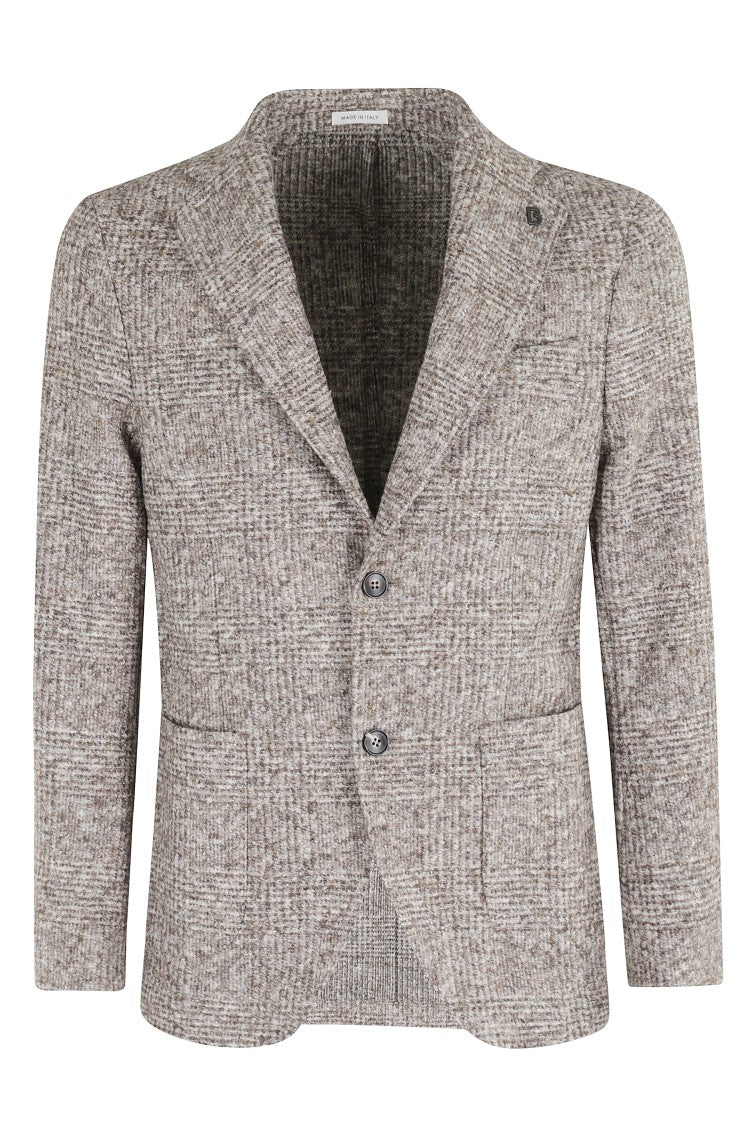 Breras Milano Peaked Lapel Blazer In Beige Madras Wool Blend