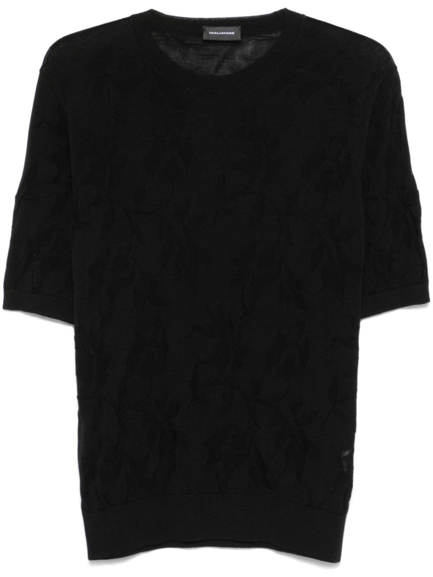 Tagliatore Textured Black Cotton T-Shirt With Relaxed Fit