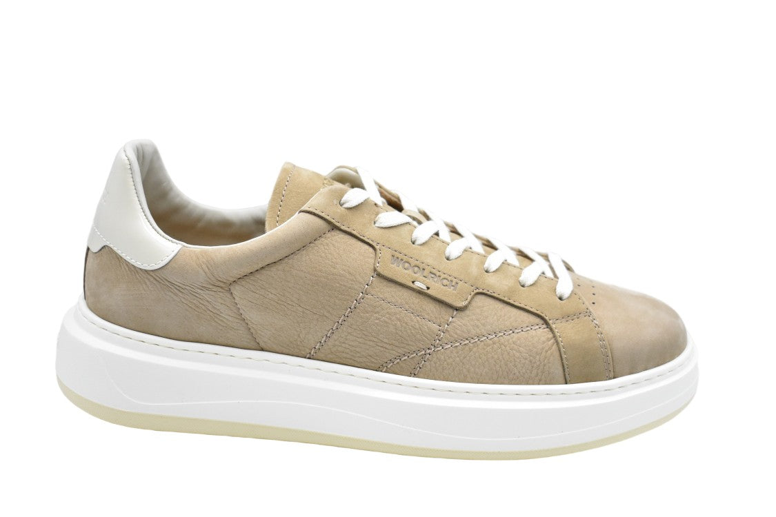 Woolrich Beige Suede Low-Top Sneakers With Embossed Branding