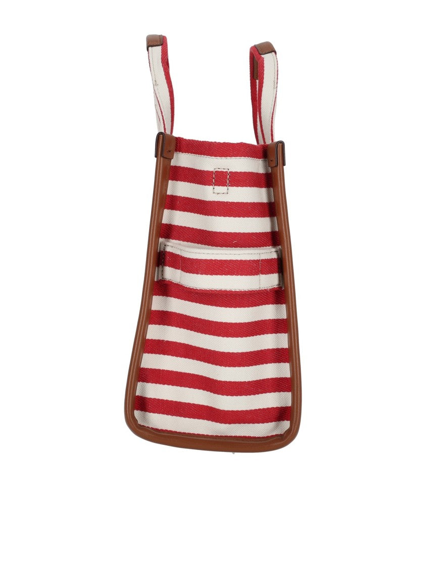 Marc Jacobs Red White Striped Medium Canvas Tote Bag