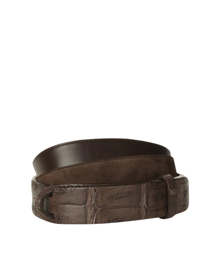 Orciani Crocodile Textured Suede Belt In Rich Brown