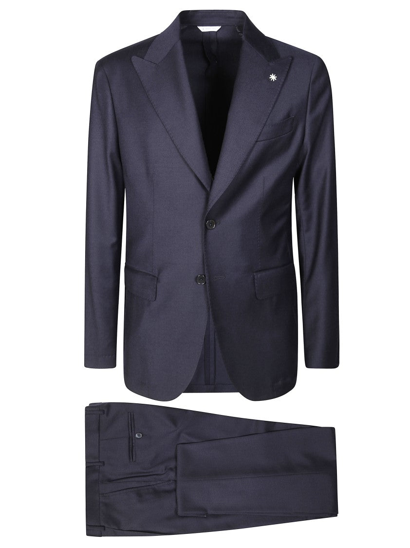 Manuel Ritz Tailored Blue Two-Piece Suit With Structured Blazer And Slim-Fit Trousers