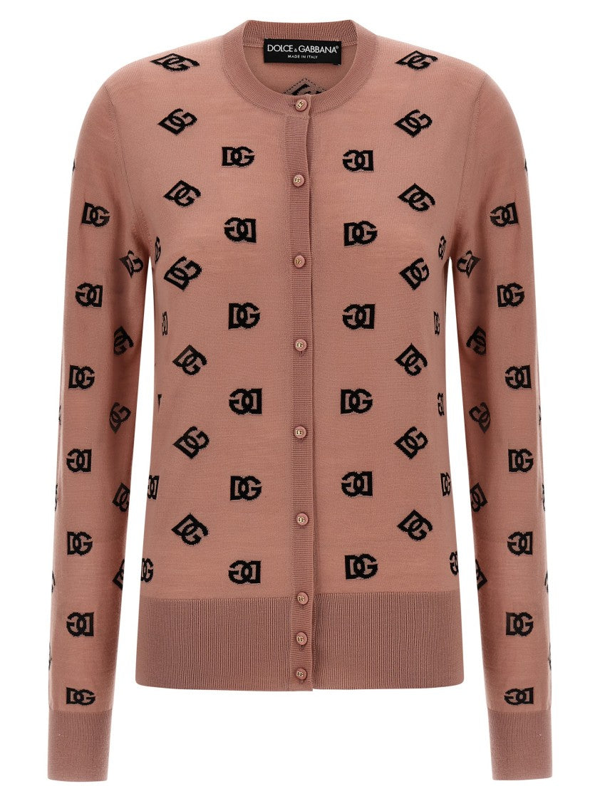 Dolce & Gabbana Wool And Silk Blend Cardigan With Dg Monogram Jacquard