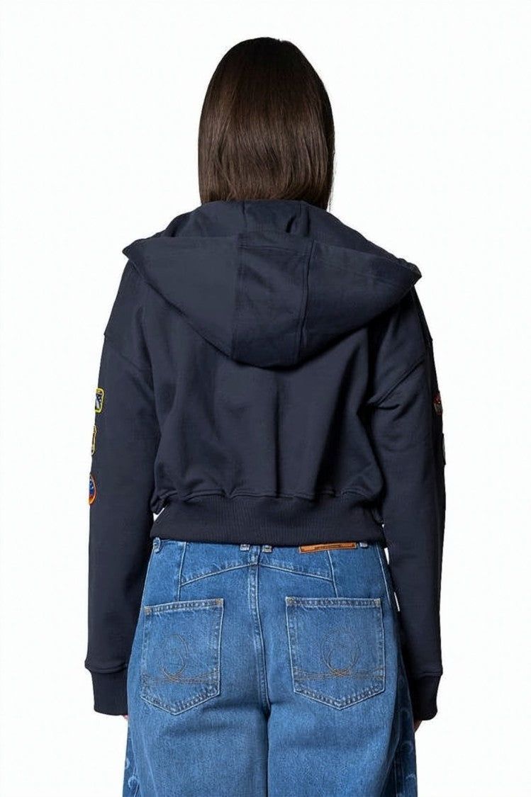 Marine Serre Cropped Zip-Up Hoodie With Colorful Patches