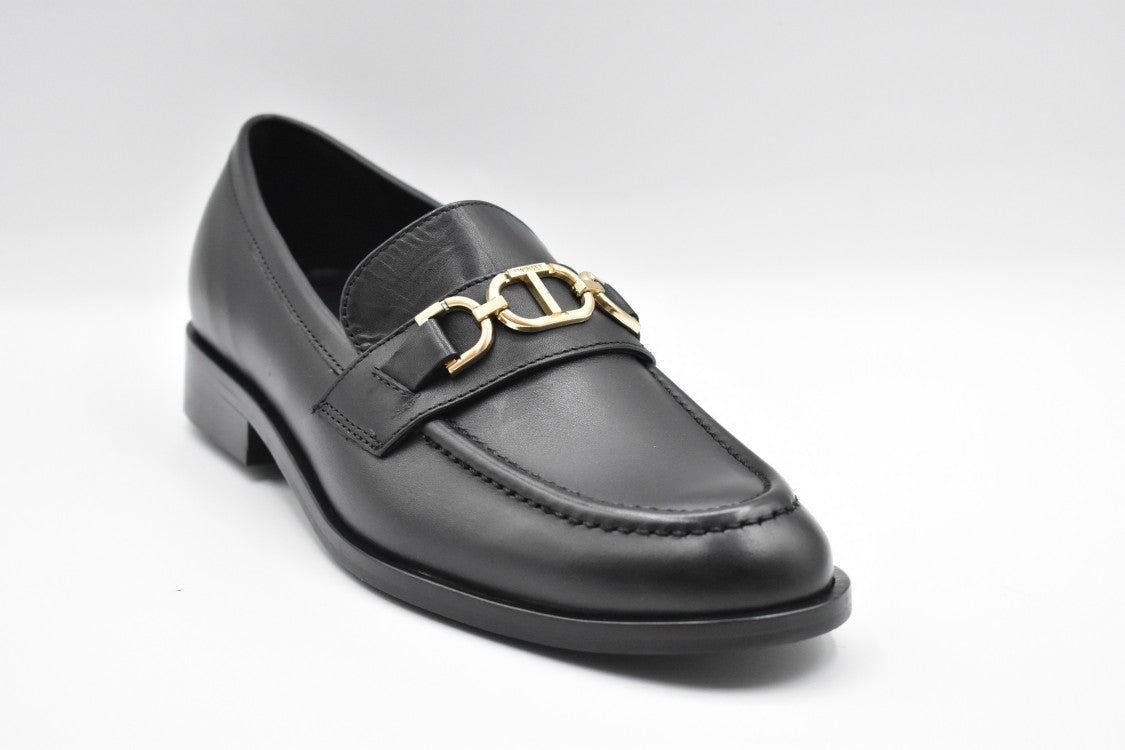 Twin-Set Black Leather Laced Flat Shoes