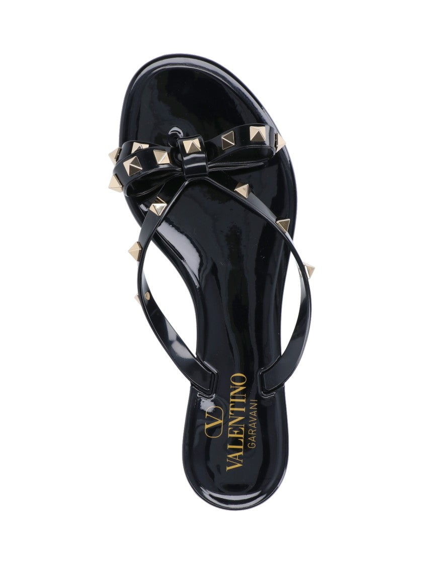 Valentino Garavani Black Rockstud Rubber Flip Flop Sandals