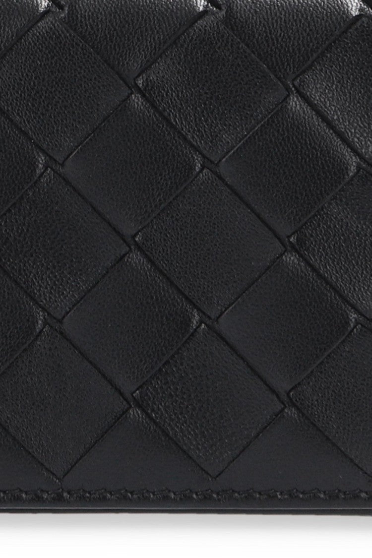 Bottega Veneta Compact Black Woven Leather Wallet