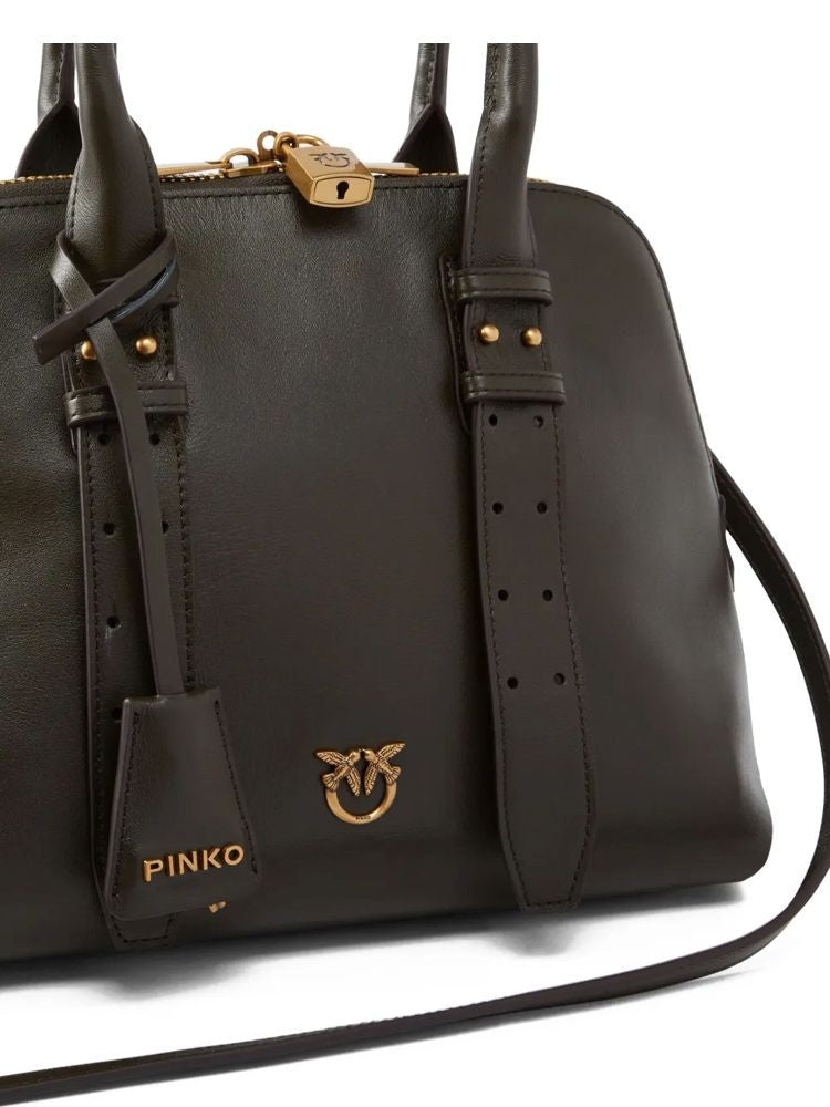 Pinko Medium Brown Bowling Bag With Structured Silhouette And Gold-Tone Accents