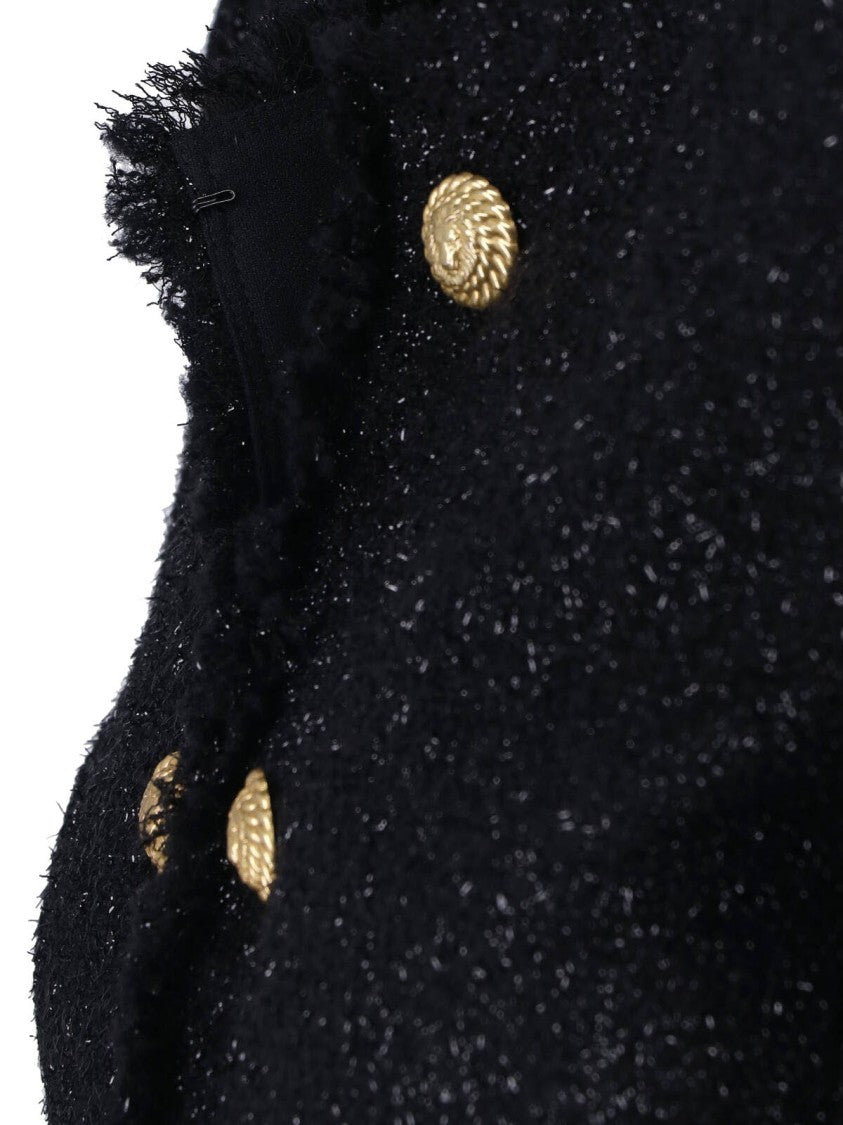 Balmain Cropped Textured Jacket With Gold Button Details
