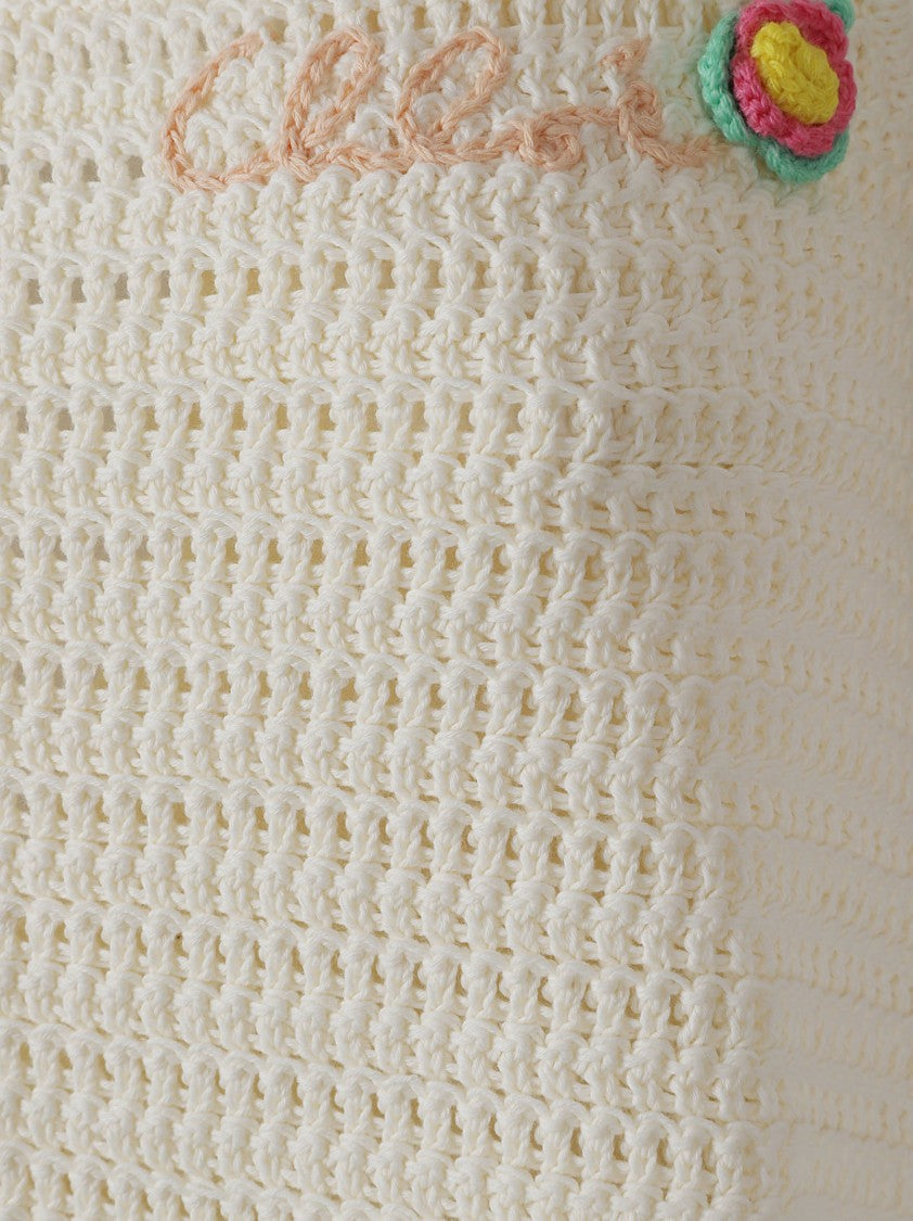 Chloé White Cotton Crochet Crop Top