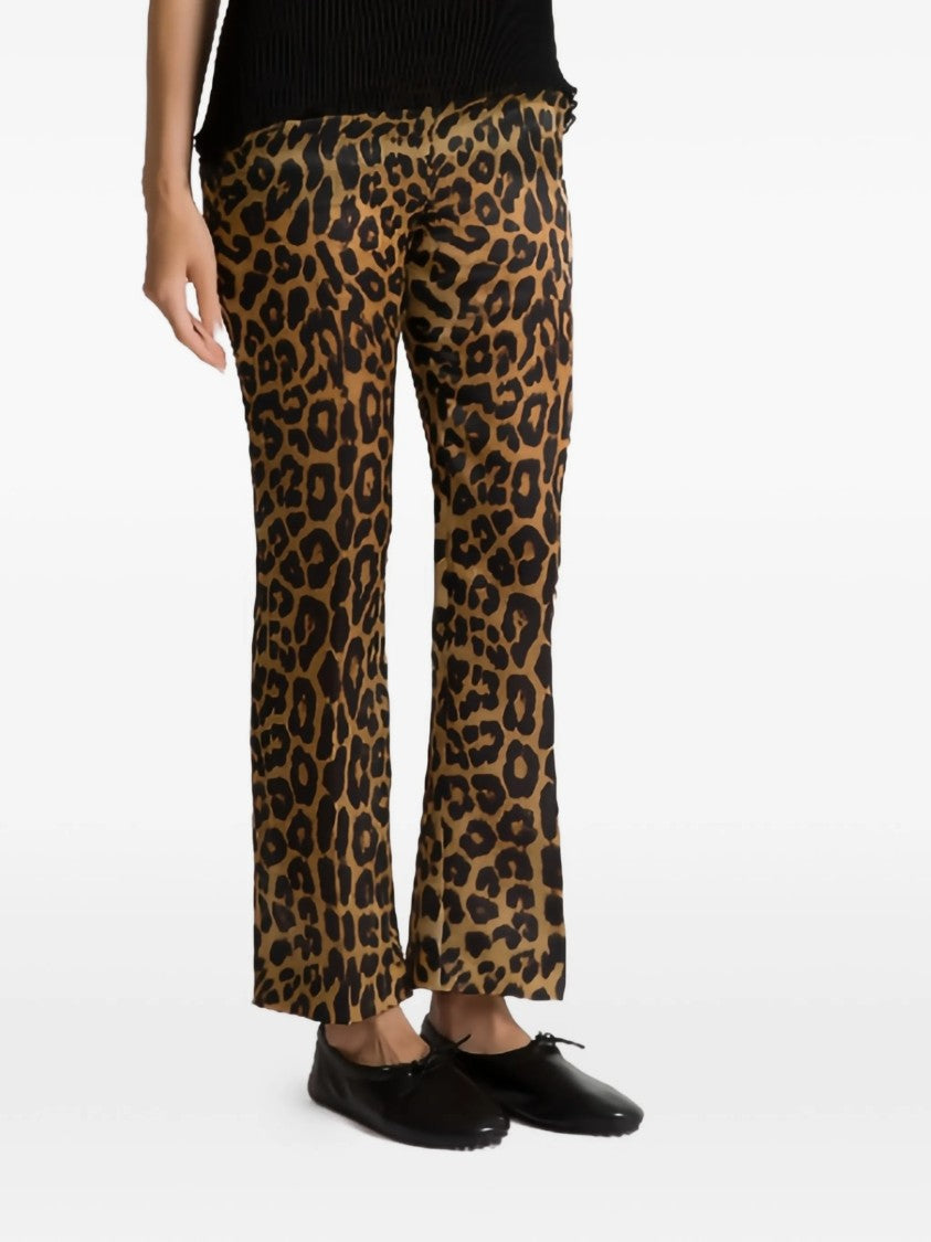 Alberta Ferretti Brown Leopard Print Silk Pants