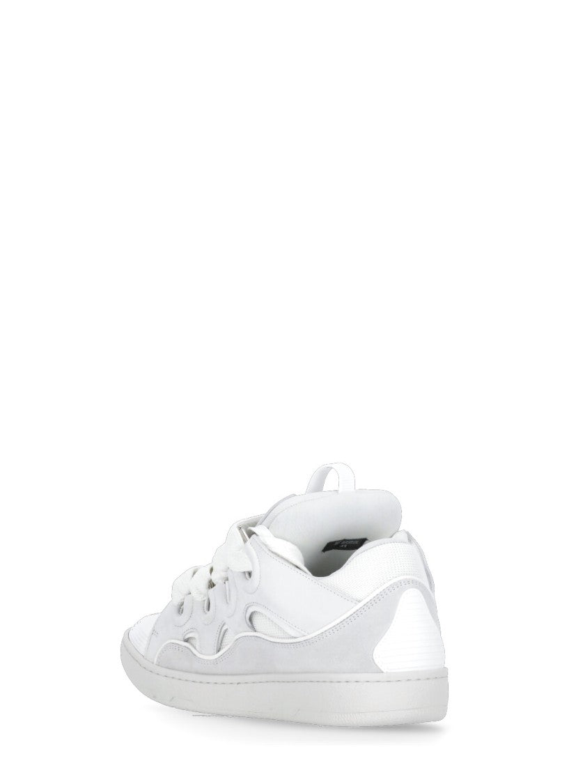 Lanvin White Curb Leather Mesh Panel Sneakers