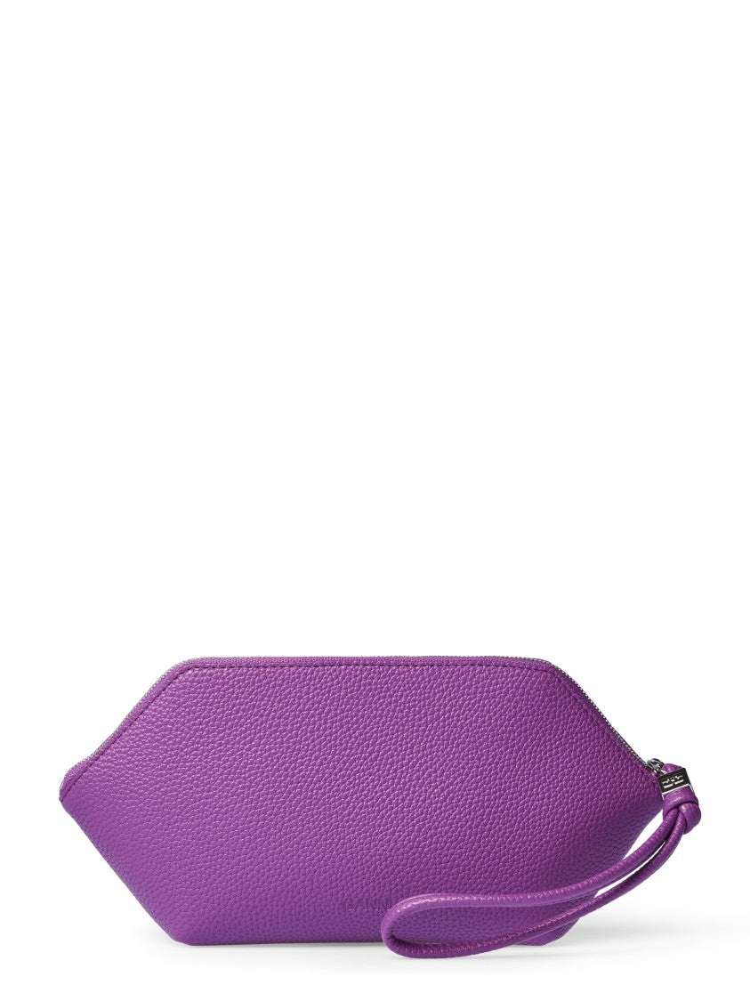 Ganni Hexagonal Textured Wristlet Bag With Zipper Closure