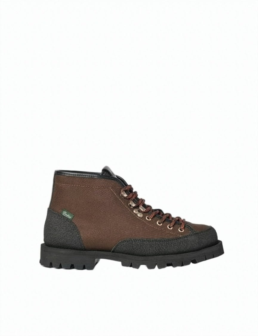 Paraboot Canvas Brown Boots With Textured Overlays
