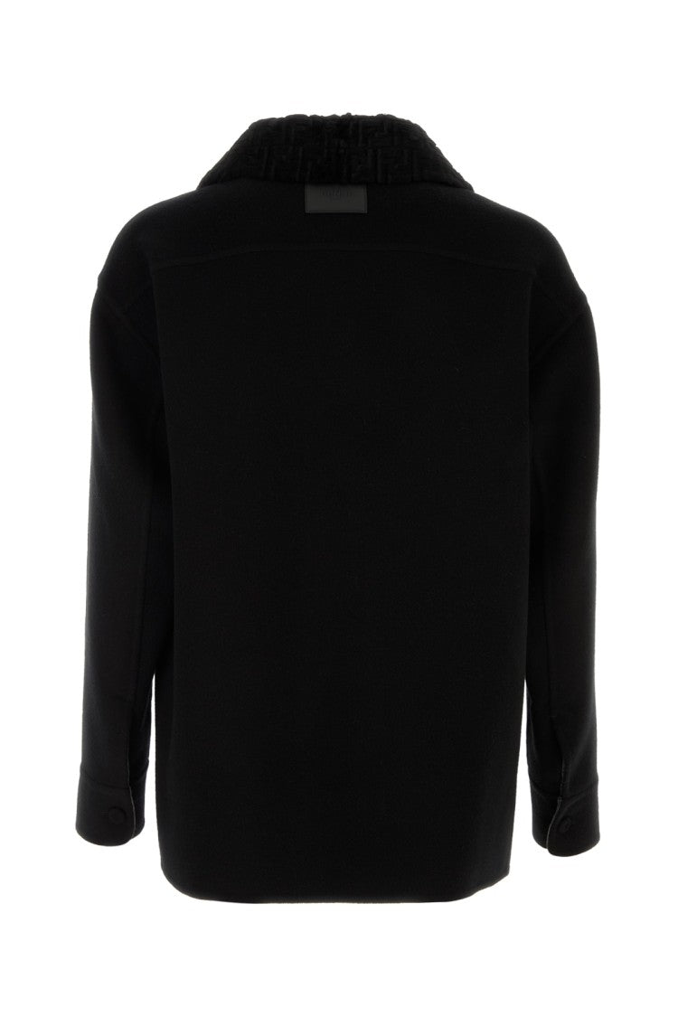 Fendi Boxy Black Oversized Jacket With Textured Collar