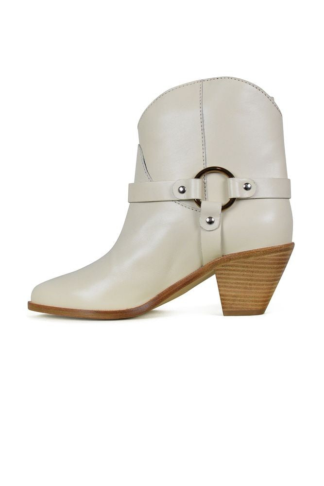 Francesco Russo Ankle-High Beige Leather Santiag Boots