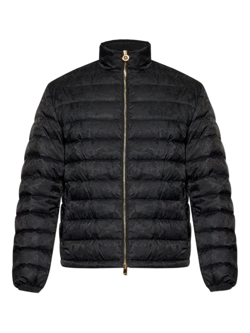 Versace Quilted High Collar Jacket With Gold-Tone Hardware
