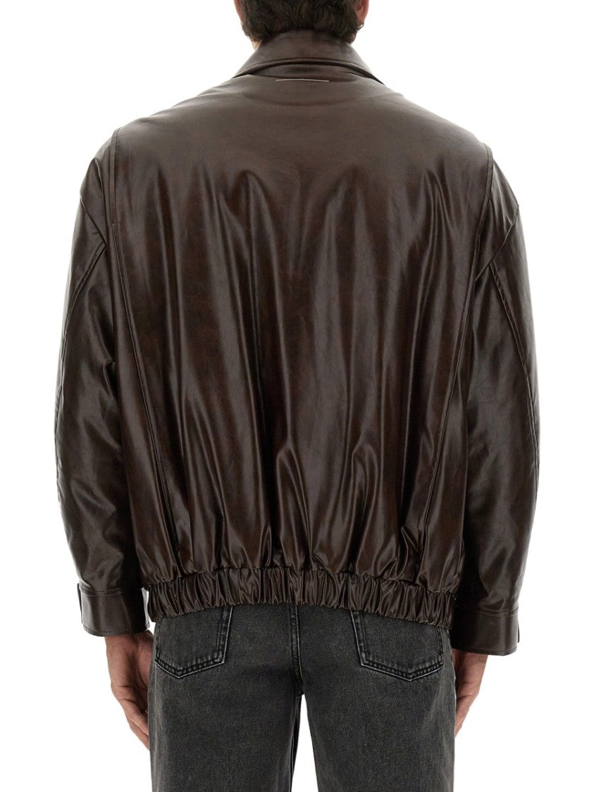 Mm6 By Maison Margiela Relaxed Fit Leather Jacket With Classic Collar