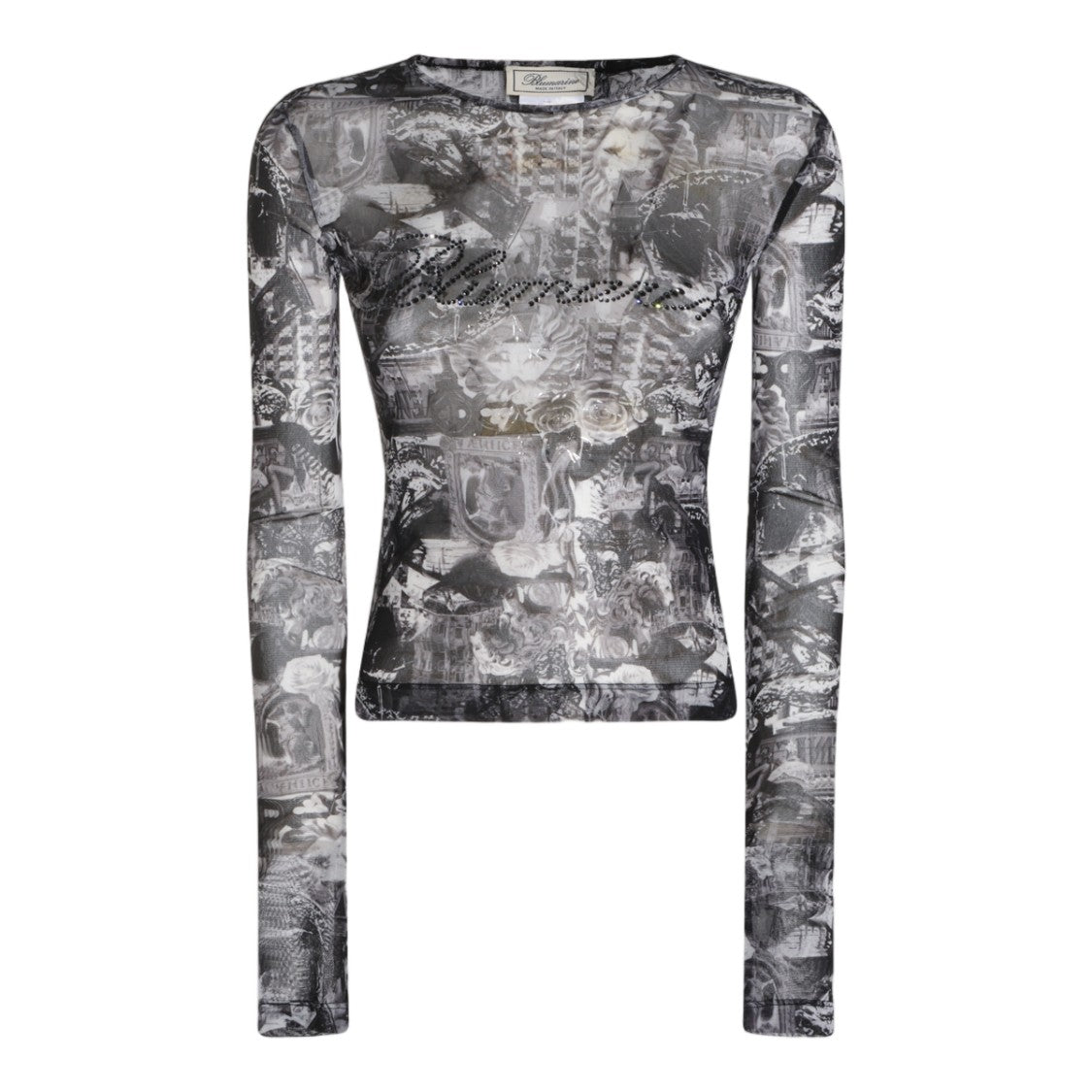 Blumarine Collage Print Rhinestone Long-Sleeve Top