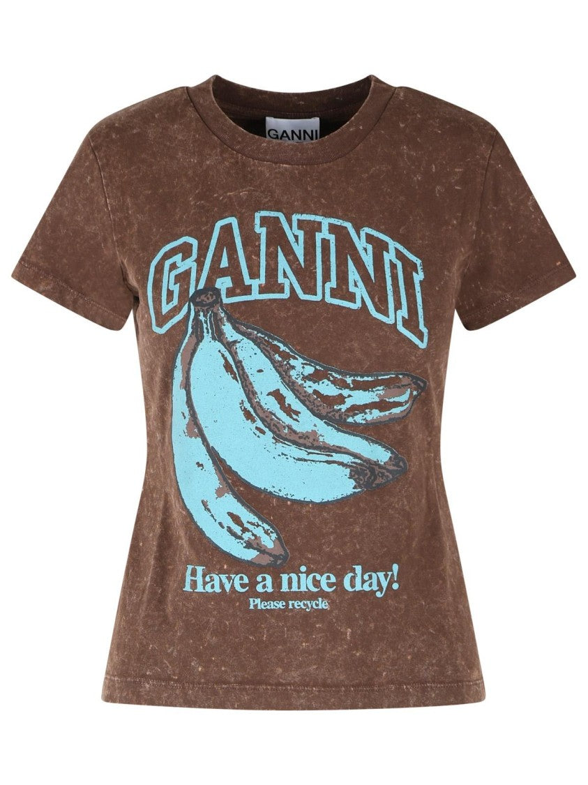 Ganni Brown Cotton T-Shirt