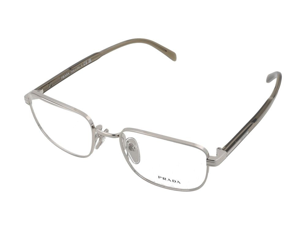 Prada Polished Silver Minimalist Rectangular Frame Eyeglasses