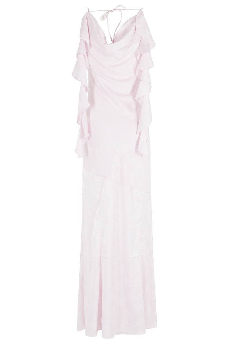 Rotate Pink Waterfall Back-Tie Patterned Polyester Maxi Dress