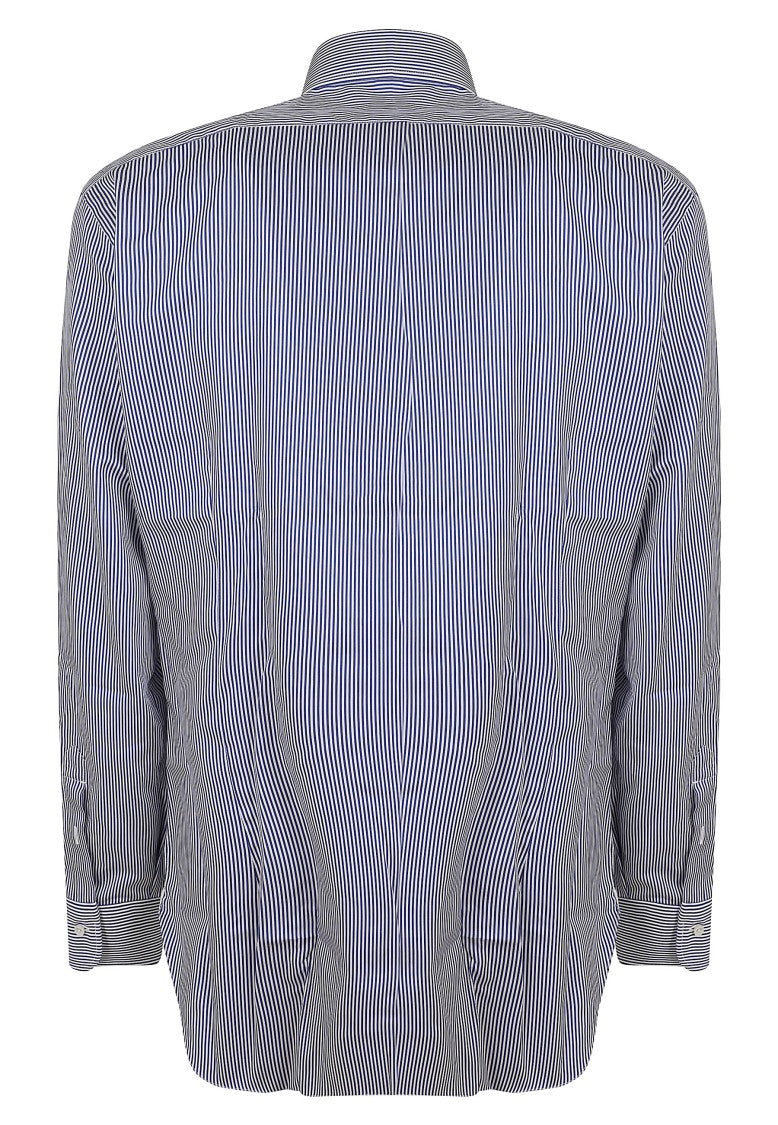 Barba Napoli White And Blue Striped Spread Collar Cotton Shirt