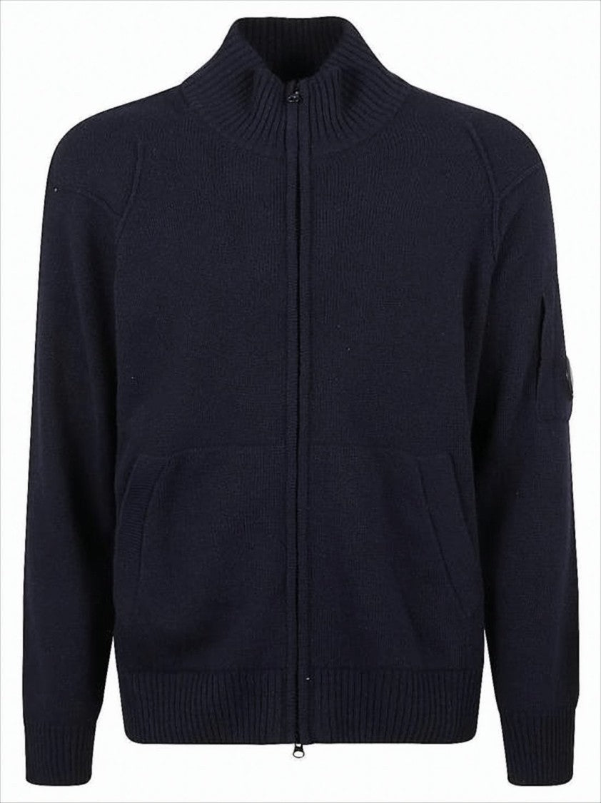 C.P. Company Textured Dark Navy Zip-Through Jacket With High Ribbed Collar