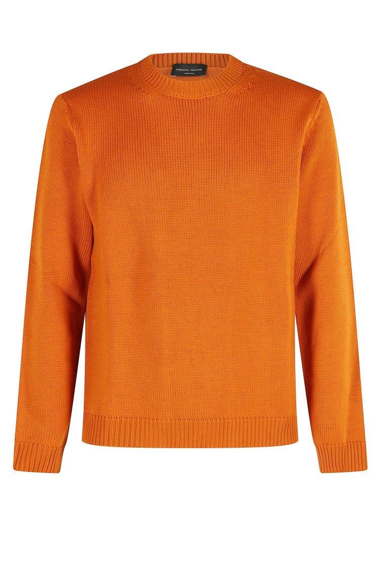 Roberto Collina Ribbed Crew Neck Sweater In Orange Merino Wool