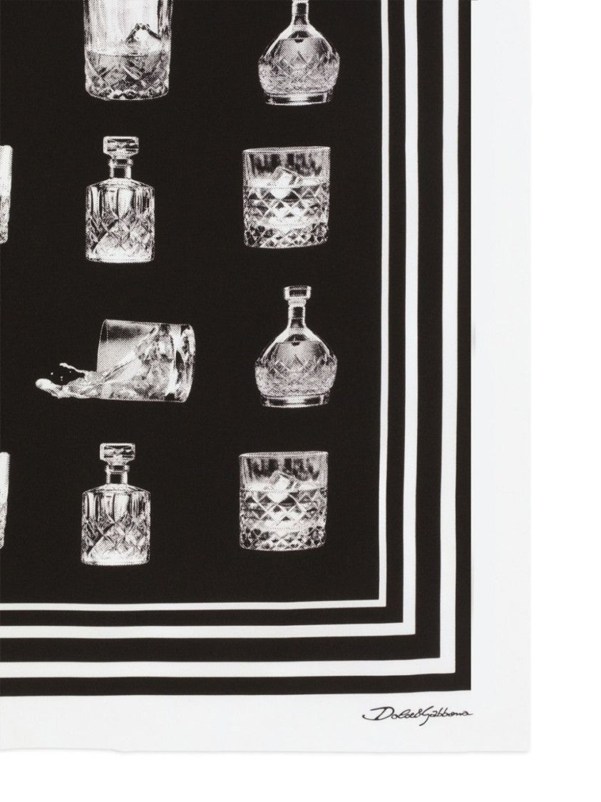 Dolce & Gabbana Square Scarf With Striped Border And Glassware Design