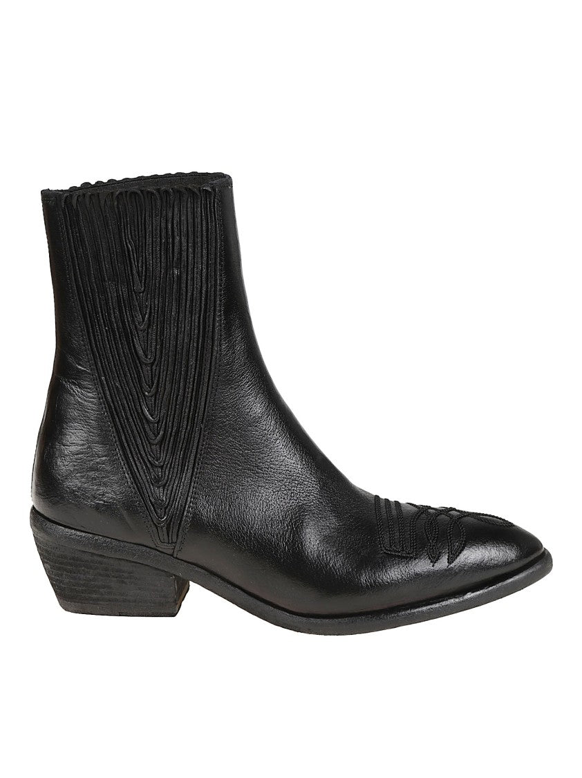 Fauzian Jeunesse Ignis Pointed Toe Low Stacked Heel Ankle Boots