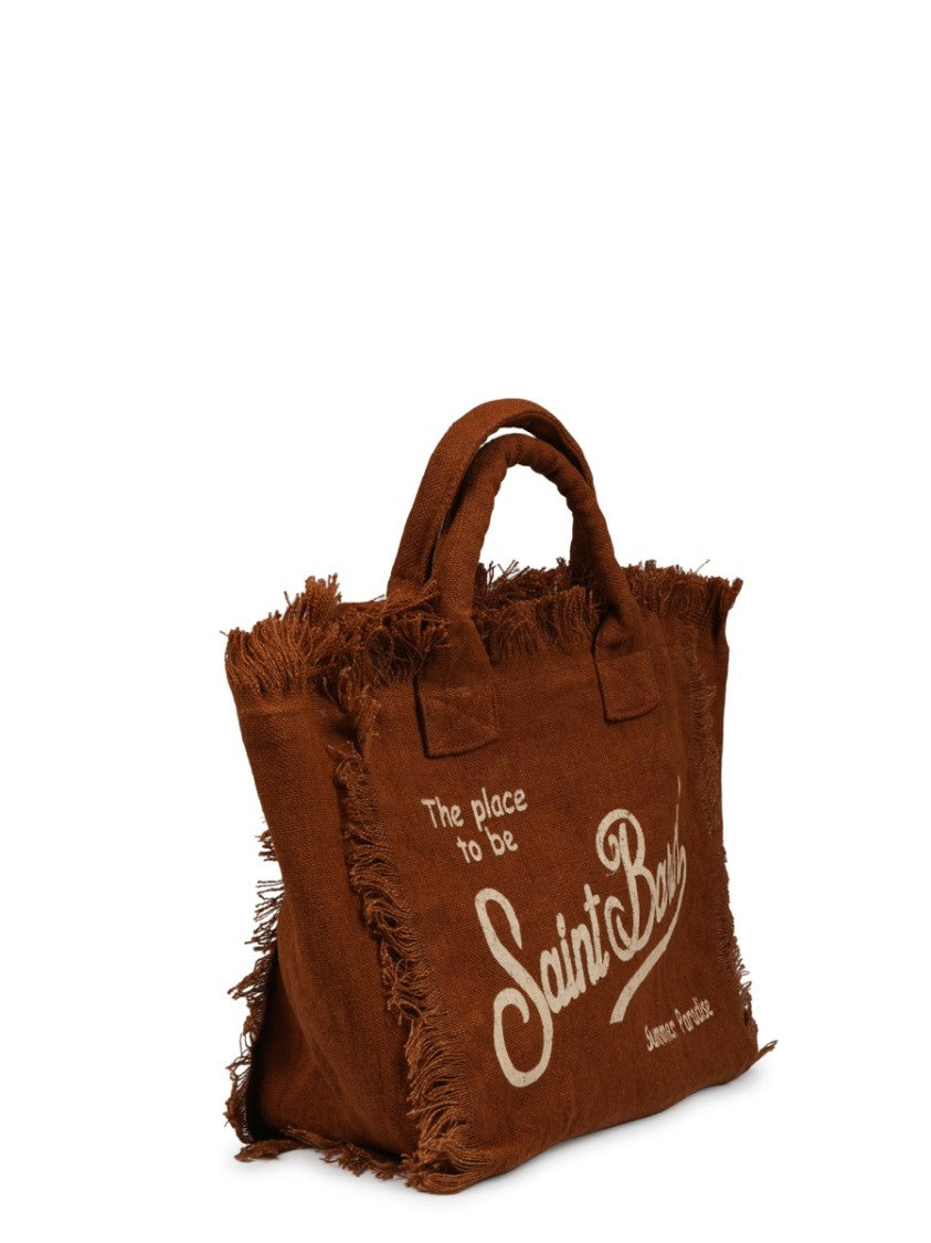 Mc2 Saint Barth Linen Handbag With Textured Surface And Fringed Edges