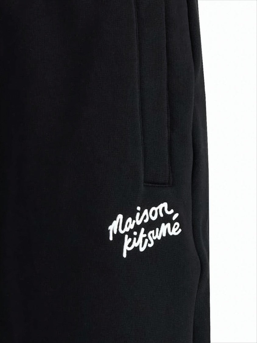Maison Kitsuné Black Cotton Jogger Pants With Embroidered Detail