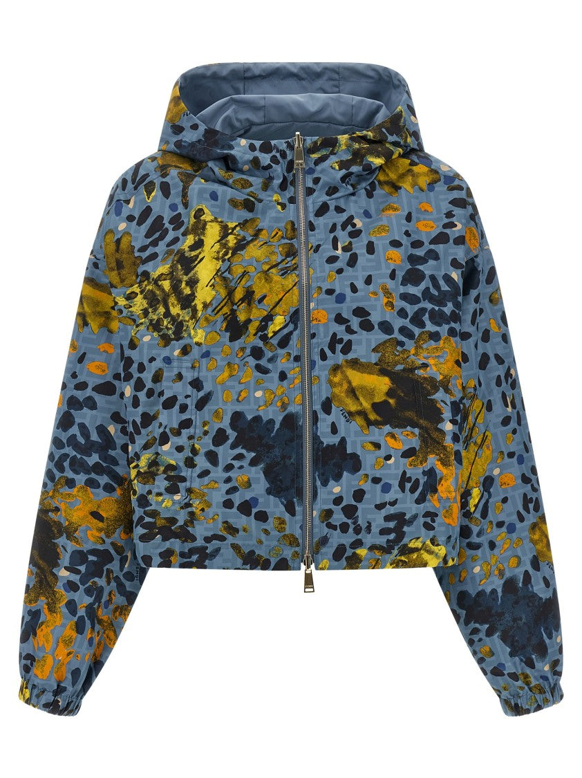 Fendi Reversible Nylon Windbreaker With 'Falena' Print And Adjustable Hood
