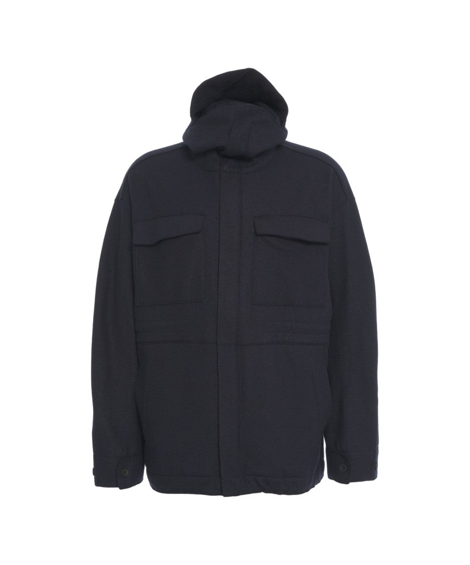 Transit Hooded Jacket With Hidden Zipper And Textured Fabric